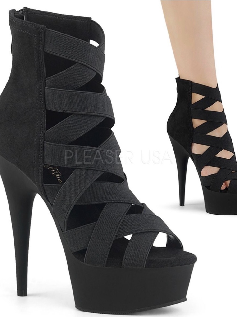 PLEASER DELIGHT-600-24
Women – Blk Elastic Band-faux Suede/Blk Matte size 7 EUC